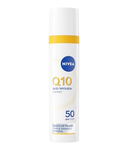 NIVEA Q10 Anti-Rughe Expert Fluido UV Quotidiano SPF 50 40 ml, Crema viso antirughe a tripla azione con protezione solare, Crema viso SPF 50 con Q10 Puro e Glycostop contro raggi UV e rughe
