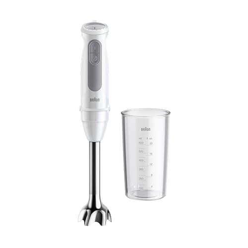 Braun MultiQuick5 MQ50.001M MINIPIMER CON 5 ANNI DI ASSISTENZA, 21 Velocità, Tecnologia Tedesca, ECO-SOSTENIBILE PRODOTTO CON PLASTICA RICICLATA, Asta in Acciaio, Bicchiere 600ml, 1000W,Bianco