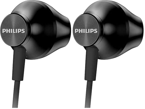 Philips cuffie auricolari con filo UE100BK/00 con prestazioni migliorate del basso (driver Neodym 14,2 mm, design ergonomico, cavo da 1 m), nero - modello 2020/2021 (Confezione da 2)