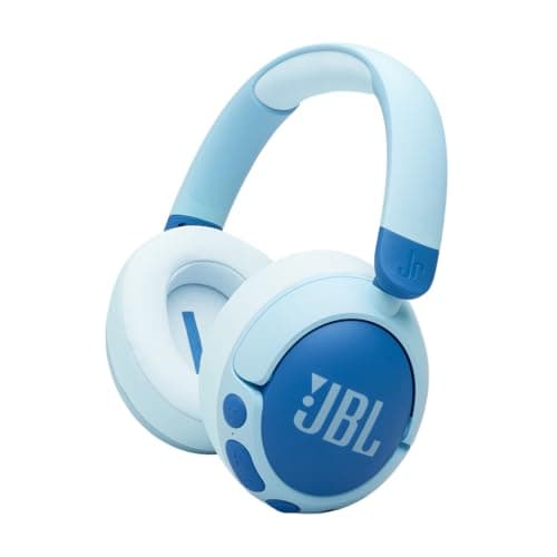 JBL Junior 470 NC Cuffie Over-Ear Bluetooth Wireless per Bambini, con Cancellazione Attiva del Rumore, Microfono Integrato, 50 Ore di Autonomia, JBL Safe Sound, Limitatore Volume, Set Adesivi, Blu