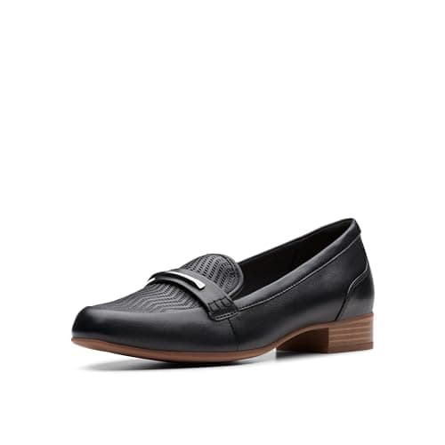 Clarks - Mocassini da Donna con Tacco a Blocco, Pelle Nera, 9 Wide