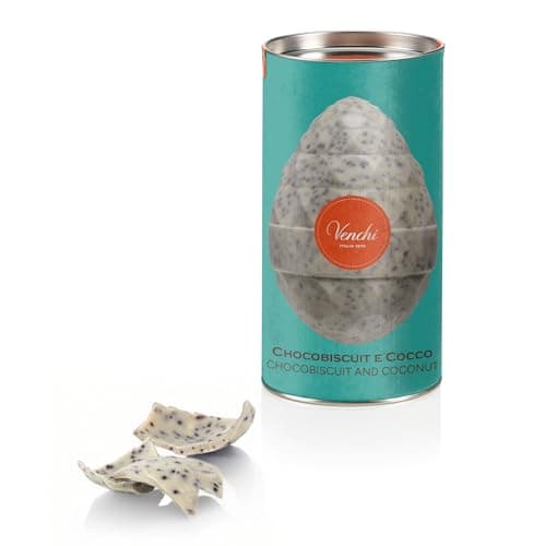 Venchi - Uovo di Cioccolato al Cocco e Chocobiscuit, 150 Gr, con Granella di Biscotto Fondente, Senza Glutine, Con Sorpresa, Collezione Pasqua Venchi, Idea Regalo