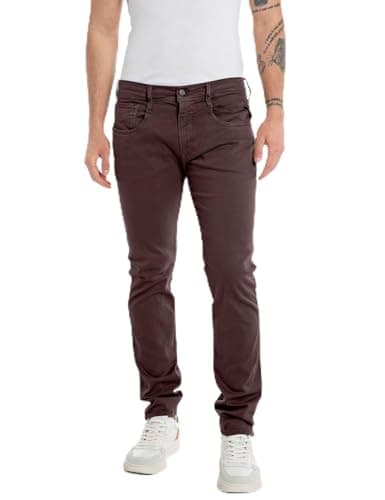 Replay Jeans da Uomo Anbass Slim Fit Hyperflex Colour X-Lite con Stretch, Old Wine 377, 28W x 30L