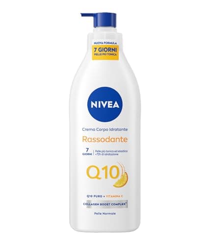NIVEA Q10 Crema Corpo Idratante Rassodante 400 ml, Crema rassodante corpo con Coenzima Q10 Puro e Vitamina C, Crema idratante corpo 72h per pelli normali per una pelle più tonica ed elastica