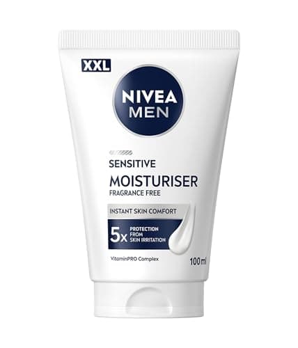 NIVEA MEN Sensitive Crema Idratante XXL 100 ml, Crema viso uomo in maxi formato per 5x protezione dalle irritazioni, Skincare uomo con formula idratante 24h senza profumo per pelli sensibili