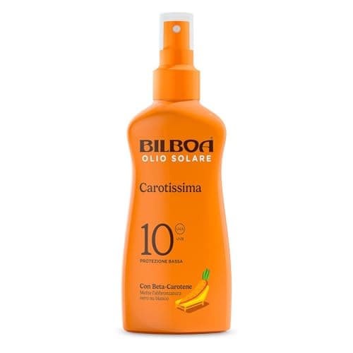 Bilboa Carotissima, Olio Solare Spray SPF 10, Olio Abbronzante Corpo, Formula con Betacarotene, Mette l'Abbronzatura Nero su Bianco, Resistente all'Acqua, Dermatologicamente Testato, 200 ml