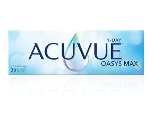 ACUVUE OASYS MAX 1-Day, lenti a contatto giornaliere; Comfort tutto il giorno e visione nitida, filtrano la maggior parte della luce blu-viola;-9.50 diottrie; BC 9.0; DIA 14.30; 30 lenti