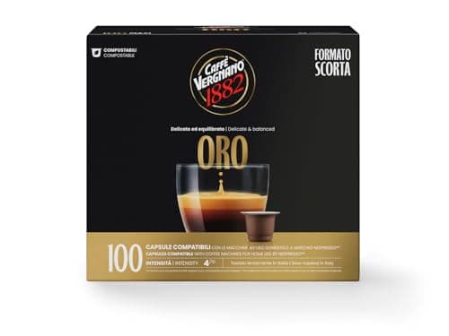 Caffè Vergnano 1882 - 100 Capsule - Caffè Compostabili e Compatibili con Nespresso, Oro - Pack da 100 capsule