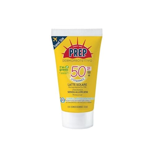 PREP, Latte Solare Dermoprotettivo SPF 50, Protezione Solare Raggi UVA e UVB, Senza Parabeni, Travel Size Formato 50 ml