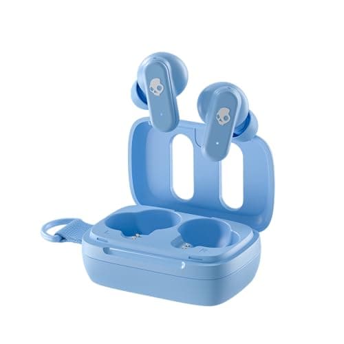 Skullcandy Dime 3 Wireless Earbuds, Bluetooth Headphones, Noise Isolating Fit, Up to 20 Hours Battery, Microphone for iPhone Android, Easy Carry with Integrated Lanyard - Preppy Blue