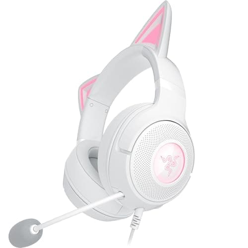 Razer Kraken Kitty V2 - Cuffia RGB cablata con orecchie Kitty per giochi e streaming (325 g, driver TriForce da 40 mm, microfono cardioide HyperClear, suono surround) Bianco