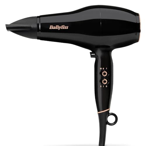 BaByliss Asciugacapelli con motore AC Professionale da 2300W, Phon Capelli, Funzione ionica anti-crespo, 3 temperature, 2 velocità, nero, D5245E