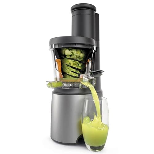 Kenwood PureJuice XL JMP85.​000SI, Estrattore Frutta e Verdura con Contenitore Polpa e Brocca per Succo, Tubo di Alimentazione XL, Tappo Antigoccia, Potenza 230W, Argento