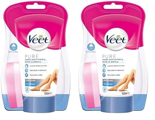 Veet Silk & Fresh Technology Crema Depilatoria Sotto la Doccia per Pelli Sensibili - 150 ml (Confezione da 2)