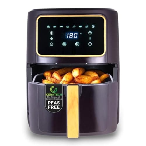 BERGNER CHARCOAL Friggitrice ad aria 1800W 6,9L 8 programmi di cottura Impostazione temperatura 80-200°C Timer fino a 30 minuti Rivestimento Ceratech