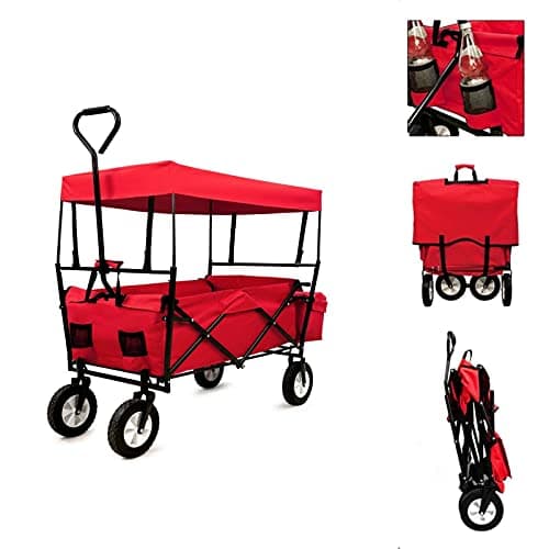 ECOVELO' CARRELLO A MANO PIEGHEVOLE DA SPIAGGIA MAX 80KG CON TETTUCCIO CARRETTO DA GIARDINO RICHIUDIBILE PER CAMPEGGIO