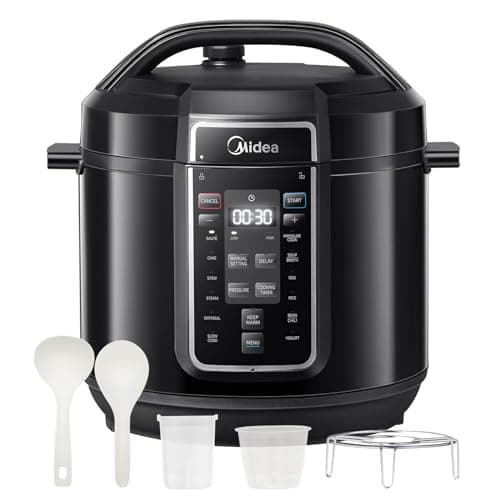 Midea Pentola a pressione elettrica 9 in 1, 12 preset multicooker istantaneo antiaderente, pentola per yogurt, cuoci riso Slow Cooker Sauté, pentola interna in acciaio inox, 8 quarti nero
