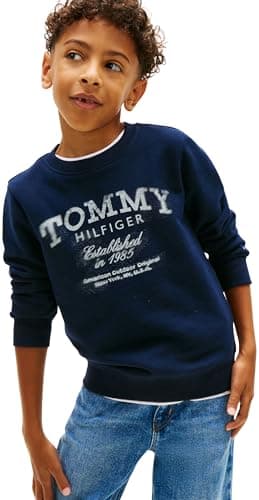 Tommy Hilfiger Tommy Faded Print Sweatshirt Kb0kb10337 Felpa Pullover, Blue (Dark Night Navy), 10 Anni Bambino