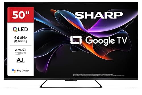 Sharp 50HR7365E - GOOGLE TV, 50" UHD, FRAMELESS,144Hz, QLED, HDR10, Dolby Vision HDR, Google Assistant con microfono, Chromecast, Bluetooth, DOLBY Atmos 2x12W, HDMI 2.1 x4, USBx2, Colore nero