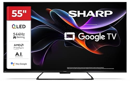 Sharp 55HR7365E - GOOGLE TV, 55" UHD, FRAMELESS, 144Hz, QLED, HDR10, Dolby Vision HDR, Google Assistant con microfono, Chromecast, Bluetooth, DOLBY Atmos 2x12W, HDMI 2.1 x4, USBx2, Colore nero