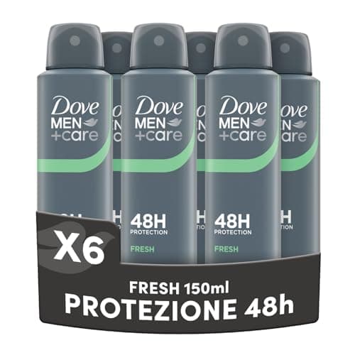 Dove Men Care, Deodorante Uomo Spray, Classic Fresh, Antitraspirante, Protezione Fino a 48 Ore, Profumazione Agrumata, Formula Delicata sul Microbioma della Pelle, 6 Pezzi da 150 ml