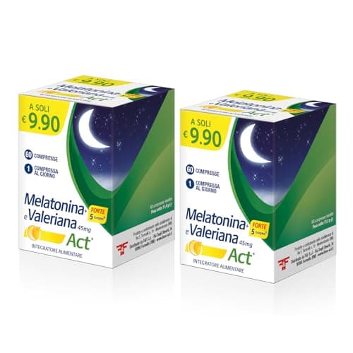 Melatonina Act + Forte 5 Complex e Valeriana, Integratore Alimentare a Base di Melatonina, Valeriana + 5 Complex, 1 Confezione Bipack da 120 Compresse