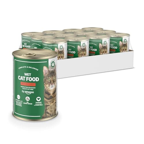 by Amazon Cibo umido per gatti senza cereali, in barattolo, paté di manzo, 12 x 400 g
