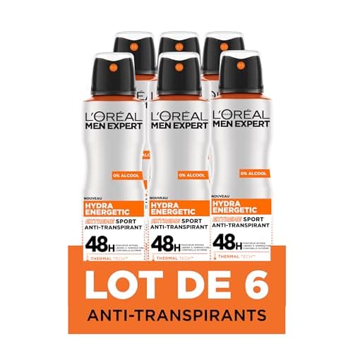 L'Oréal Men Expert Hydra Energetic - Deodorante spray antitraspirante Extreme Sport, confezione da 6 x 150 ml