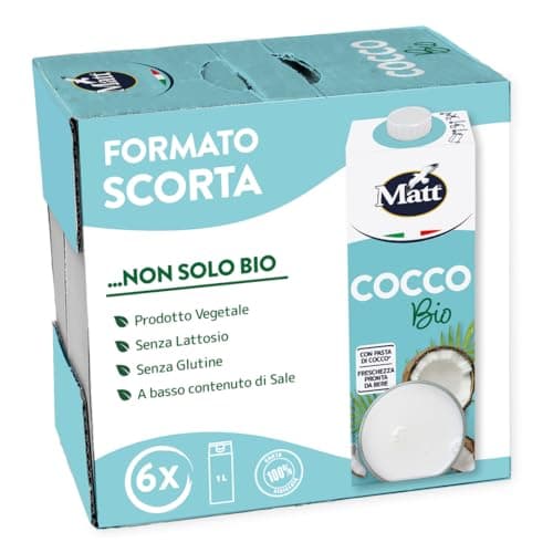 Matt, Cocco Bio, Bevanda Vegetale Senza Lattosio e Senza Zuccheri Aggiunti, Bevanda Fresca e Dissetante a Basso Contenuto di Grassi, Gusto Delicato e Dolce, Alimentazione Sana, Confezione da 6x1L