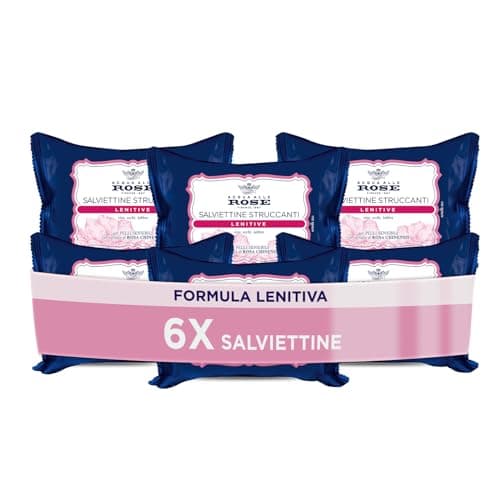 Acqua alle Rose, Salviettine Stuccanti Lenitive per Pelli Sensibili, con Estratto di Rosa Chinensis che protegge contro gli agenti esterni, Azione Struccante su Viso, Occhi e Labbra - 6 Conf. da 20 pz