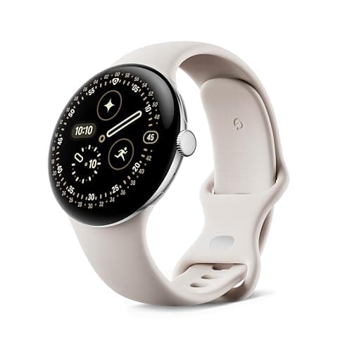 Google Pixel Watch 4 (45 mm) - Smartwatch Android con tracker per fitness e benessere, e assistente virtuale Gemini - Cassa in alluminio argento lucido - Cinturino sportivo grigio creta - Wi-Fi