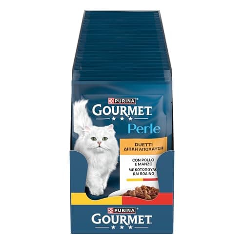 Purina Gourmet Perle Duetti con Carni Cibo Umido per Gatti con Pollo e Manzo, 26 Buste da 85 g