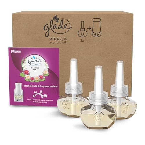 Glade liquido elettrico Profumatore per Ambienti con Olii Essenziali, Fragranza Relaxing Zen, 3 Ricariche
