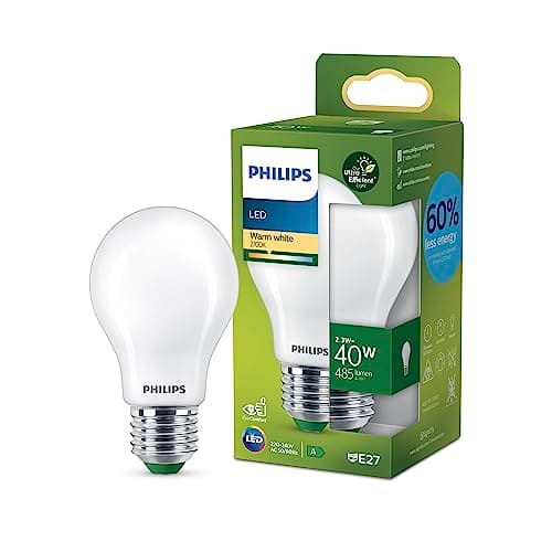Philips LED Lampadina Goccia Vetro Smerigliato Classe A Ultra Efficiente, 40W, E27, Luce Bianca Calda