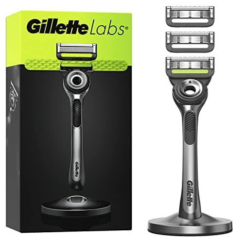 Gillette LABS Rasoio Barba Manuale, con 3 Lamette Gillette LABS di Ricambio da 5 lame, Rasatura Profonda Uomo, Lame di Precisione, Rasoio Uomo Gilette Nero e Lamette Da Barba, Idea Regalo per Lui