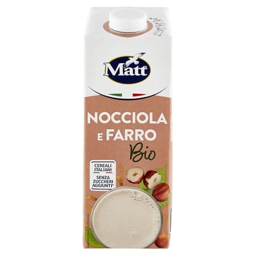Matt, Nocciola e Farro Bio, Bevanda Vegetale Senza Lattosio, Senza Zuccheri Aggiunti e a Basso Contenuto di Sale, Sapore Dolce e Delicato, Confezione 1L (Confezione da 6)