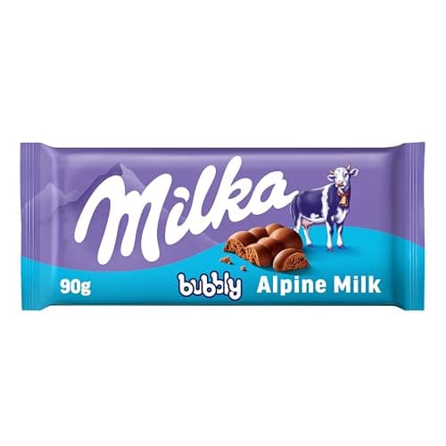 Milka, Bubbly, Tavoletta di Cioccolato al Latte con Morbido Cuore al Cacao, 100% Latte Alpino, Cacao Sostenibile, 90g (Confezione da 6)