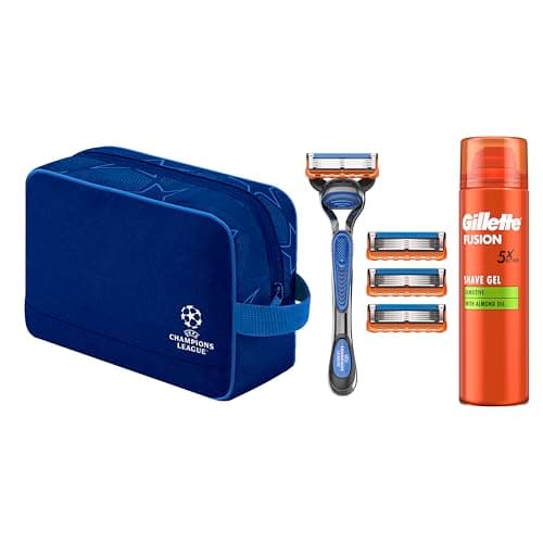UEFA Champions League Special Edition Gillette Fusion5 Rasoio Barba Manuale Fusion 5, 4 lamette Gillette Fusion 5 di Ricambio Con Striscia Lubrificante a 5 lame, Schiuma da Barba Fusion5