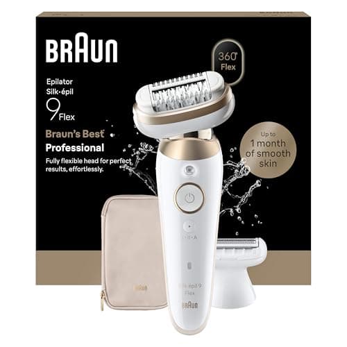 Braun Silk Epil 9 Flex Epilatore Elettrico Donna con Testina Flessibile 360° Per Epilazione Semplice e Pelle Liscia, Rasoio Elettrico Donna, Wet&Dry, Testina Radente, Cappuccio Regolatore,9-041 3D,Oro