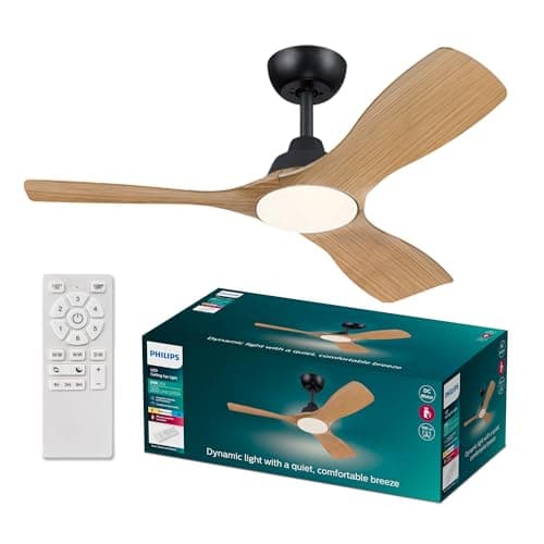 Philips Olas Ventilatore a Soffitto, 3 Pale, Diametro 106 cm, Motore DC, Temperatura Colore 3000k-4300k-6500k, Dimmerabile, Include Telecomando, Legno Nero