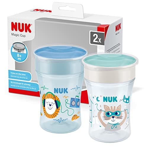 NUK Magic Cup bicchiere antigoccia | Bordo anti-rovesciamento a 360° | 8+ mesi | Senza BPA | 230 ml | Blu | 2 pezzi
