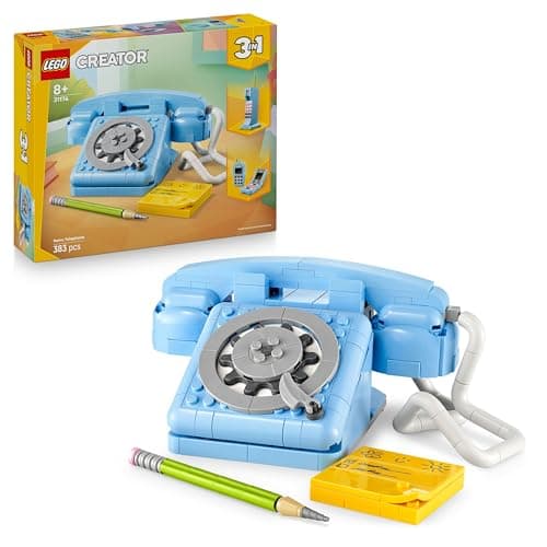 LEGO Creator 3in1 Retro Telephone Toy with Rotary Dial - Transforms into a 1980s Model or 2 Mobile Phones from the 2000s - Creative Gift for 8+ Year Old Girls & Boys - 31174