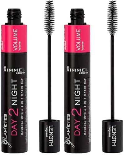 Rimmel London Mascara Day 2 Night, Formula Modulabile per Lunghezza e Volume Estremo, 001 Nero/Black, 9,5 ml (Confezione da 2)