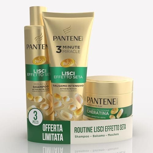 Pantene Shampoo Miracles Lisci Effetto Seta Per Capelli Crespi, 250ml+ Balsamo 200ml+ Maschera 300ml