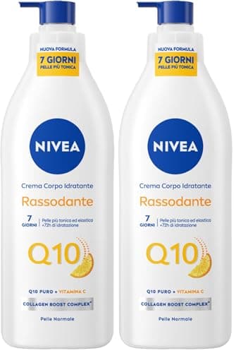 NIVEA Q10 Crema Corpo Idratante Rassodante 400 ml, Crema rassodante corpo con Coenzima Q10 Puro e Vitamina C, Crema idratante corpo 72h per pelli normali per una pelle più tonica ed elastica
