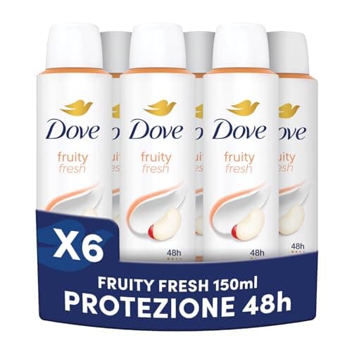 Dove Deodorante Spray, Dove Classic Care Fruity, Deodorante Antitraspirante Spray, Protezione Fino a 48 Ore, con 1/4 di Crema Idratante, Formula Delicata, Deodorante Uomo e Donna, 6 Pezzi da 150 ml