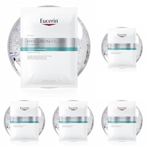 Eucerin Hyaluron-Filler Hyaluron Maschera Intensiva, Maschera viso antirughe in tessuto di biocellulosa, Formula idratante con Acido Ialuronico per tutti i tipi di pelle (Confezione da 5)