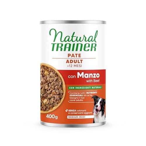 Natural Trainer Medium-Maxi Cibo Umido per Cani Adulti - Paté con Manzo 12 x 400g