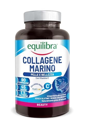 Equilibra, Collagene Marino Idrolizzato Naticol, 90 Compresse, 1200 mg Collagene per Dose, 80 mg Vitamina C per Dose, Collagene Tipo I e III, Mantenimento del Tono e dell'Elasticità della Pelle