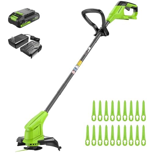 Greenworks 24V Tagliabordi a batteria da per giardini di piccole e medie dimensioni, larghezza di taglio di 25 cm, include 20 lame in plastica con batteria da 2,0 Ah e caricabatterie